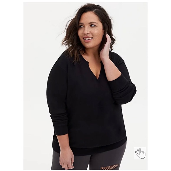 NEVER WORN Torrid 3 French Terry Notch Neck Sweatshirt - Black - Picture 2 of 14